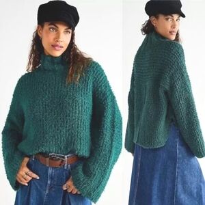 NWOT Free People CANYON Oversized Slouchy Boho Sweater Teal Green